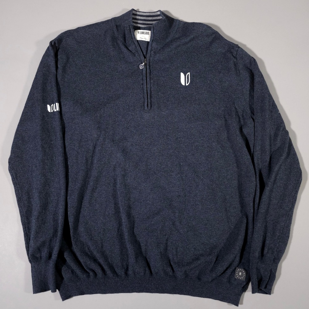 Linksoul Quarter Zip Sweater Mens XL Navy Blue Cotton Cashmere Golf Pullover